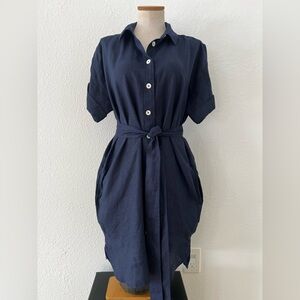 J Crew Capitaine baby blue shirt dress tie waist button front preppy